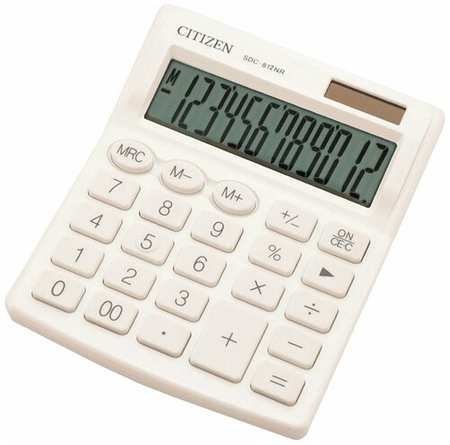 Калькулятор настольный CITIZEN SDC-812NRWHE, компактный (124×102 мм), 12 разрядов, двойное питание, белый 19848205417298