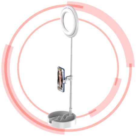 Селфи-кольцо с аккумулятором светодиодное настольное с зеркалом на выдвижном штативе JM-T1 диаметр 17 см (Белое)