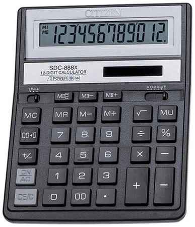 Citizen Калькулятор настольный 12-разрядный SDC-888XBK, 158*203*31 мм, двойное питание, черный 19848217609862