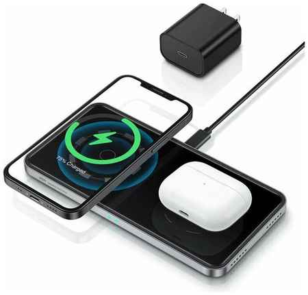 Магнитное зарядное устройство ESR HaloLock 2 in 1 Charging Station iPhone 12/13 + AirPods (5W/7.5W/10W/15W), с поддержкой MagSafe, черное