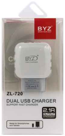 Сетевое ЗУ BYZ ZL-720 EU, 2хUSB-А, 2.1А, с разделением на ОС (Android и iOS)