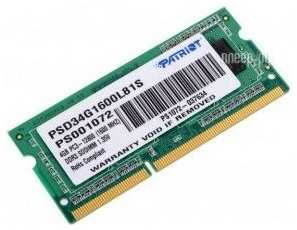 Модуль памяти Patriot Memory DDR3 SO-DIMM 1600Mhz PC3-12800 CL11 - 4Gb PSD34G1600L81S 19848249426090