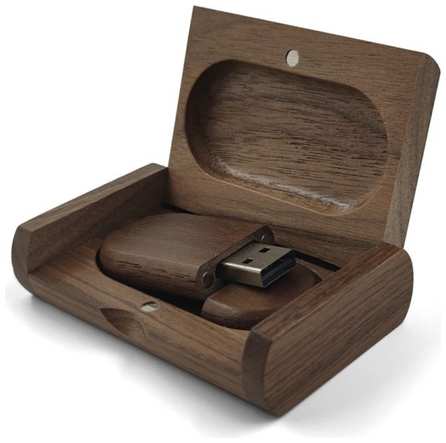 Флешка деревянная BambooWood ″Овальная″из ореха 32GB 2.0 в подарочной коробке