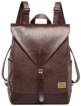 Рюкзак MyPads 3514 из качественной импортной эко-кожи коричневого цвета необычный красивый модный компактный городской рюкзак для фотоаппар