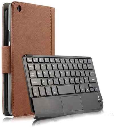 MyPads Клавиатура для HUAWEI MediaPad M5 Lite 8 съёмная беспроводная Bluetooth в комплекте c кожаным чехлом и пластиковыми наклейками