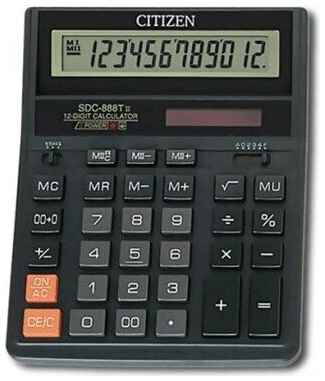 Калькулятор CITIZEN SDC-888ТII 12-ти разр, 2-е питание, MII, MU, A0234F, 00->0, SQRT, 031847