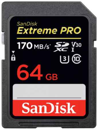 Карта памяти SanDisk SDXC Extreme Pro Class 10 UHS-I U3 (170/90MB/s) 64GB