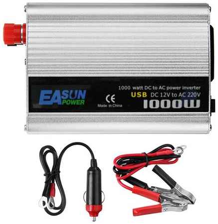 EASun Power Инвертор автомобильный 12 220В Power Inverter, 1000 Вт. Преобразователь напряжения. К прикуривателю. Евророзетка и USB. Постоянная мощность до 500 Вт