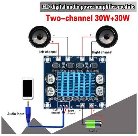 Аудио усилитель мощности звука для колонок XH-A232 30 Вт + 30 Вт