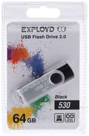 Флешка Exployd 530, 64 Гб, USB2.0, чт до 15 Мб/с, зап до 8 Мб/с, чёрная 19848304102908