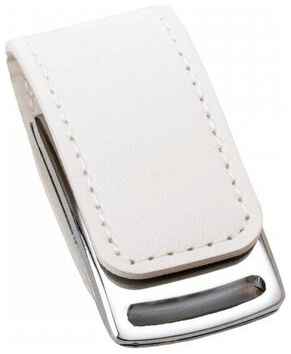 Подарочная флешка кожаная широкая на магните белая, оригинальный сувенирный USB-накопитель 16GB 19848306609350