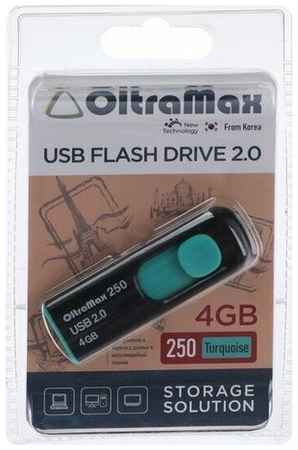 Флешка OltraMax 250, 4 Гб, USB2.0, чт до 15 Мб/с, зап до 8 Мб/с, бирюзовая 19848324444382