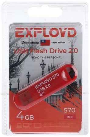 Флешка Exployd 570, 4 Гб, USB2.0, чт до 15 Мб/с, зап до 8 Мб/с, красная 19848324651687