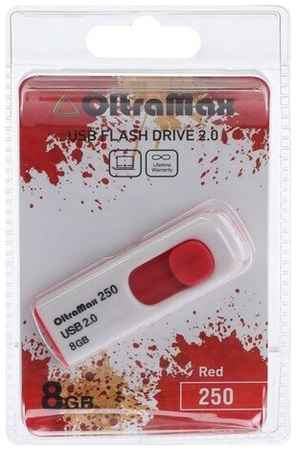 Флешка OltraMax 250, 8 Гб, USB2.0, чт до 15 Мб/с, зап до 8 Мб/с, красная 19848325810753