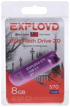 Флешка Exployd 570, 8 Гб, USB2.0, чт до 15 Мб/с, зап до 8 Мб/с, фиолетовая 19848327988087