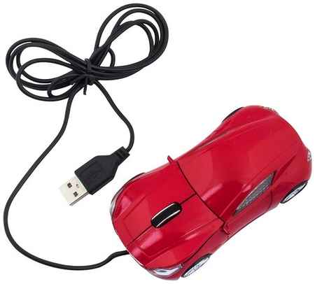 Эврика Мышь для ПК в виде гоночного авто красная А25, мышка проводная цветная подарочная, мальчикам в школу, сыну, геймеру подарок на 23 февраля