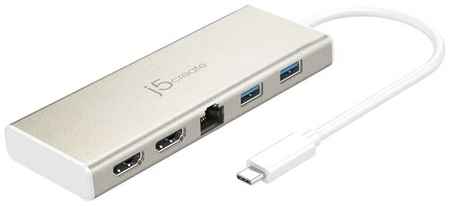 USB-концентратор j5create JCD381, разъемов: 3, 20 см, серебристый 19848329343998