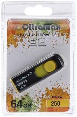 Флешка OltraMaх 250, 64 Гб, USB2.0, чт до 15 Мб/с, зап до 8 Мб/с, жёлтая 19848329559763