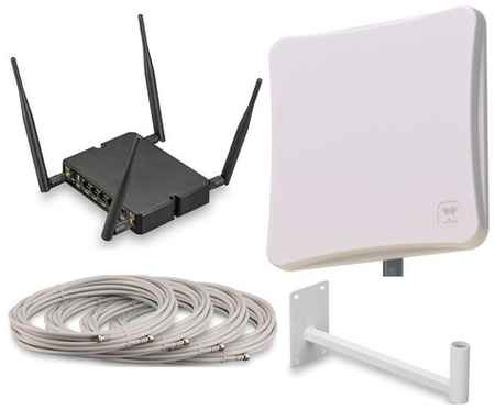 KROKS Комплект Cat.18 до 1200 Мбит/с MiMo 4x4 Rt-Cse m18-G гигабитный роутер 3G 4G LTE WiFi 2,4+5 ГГц с антенной Agata-2F MiMo + 4 кабеля по 5м