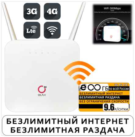 Комплект с безлимитным интернетом и раздачей за 9,6р/сутки, Wi-Fi роутер OLAX AX6 PRO со встроенным 3G/4G модемом + сим карта