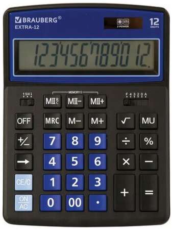 BRAUBERG Калькулятор настольный EXTRA-12-BKBU 206x155мм, 12 разрядов, черно-синий, 250472 19848343670129