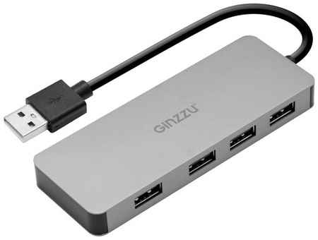USB-концентратор Ginzzu GR-771UB, разъемов: 4, 15 см, серебристый 19848344836121