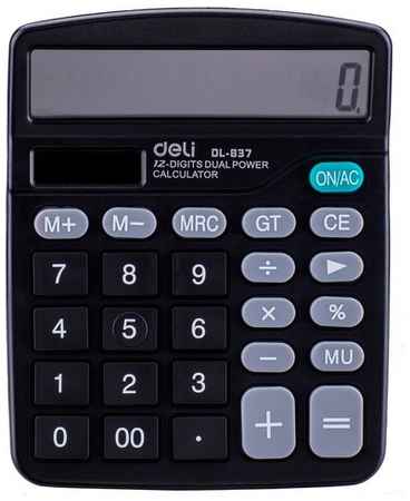 Калькулятор настольный Deli E837 черный 12-разр 19848345868427