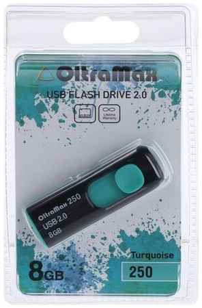 Флешка OltraMax 250, 8 Гб, USB2.0, чт до 15 Мб/с, зап до 8 Мб/с, бирюзовая 19848352118315