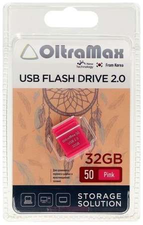 Флешка OltraMax 50, 32 Гб, USB2.0, чт до 15 Мб/с, зап до 8 Мб/с, розовая 19848352120887