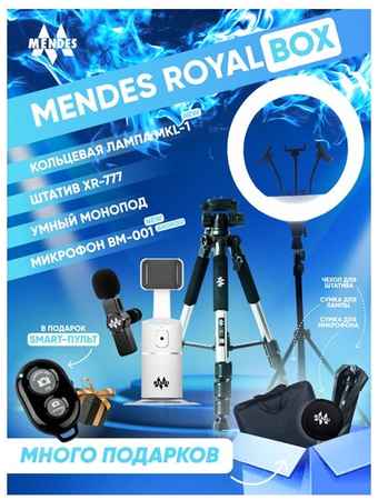 Mendes Royal Box / Умный штатив монопод для телефона 4 в 1 напольный стальной штатив тренога, петличка Android(беспроводной микрофон) и кольцевая лампа 45 см