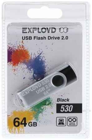 Флешка Exployd 530, 64 Гб, USB2.0, чт до 15 Мб/с, зап до 8 Мб/с, чёрная 19848357411820