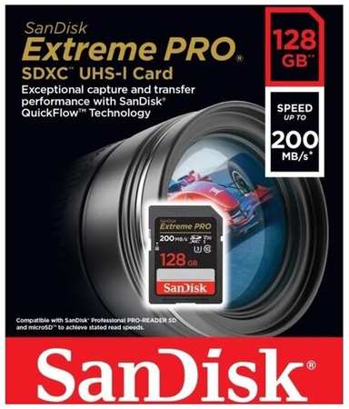 Карта памяти Sandisk Extreme Pro SDXC UHS-I U3 V30 128Gb (200/90 MB/s) 19848363198232