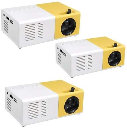 LED мини-проектор беспроводной Unic YG-300 с поддержкой HD видео портативный с пультом ДУ и аккумулятор в комплекте (корпус бело-желтый) комплект 3 ШТ 19848368150186