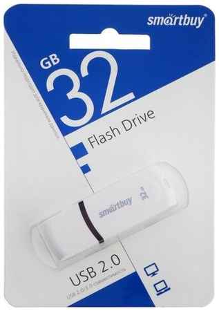 Флешка Smartbuy Paean , 32 Гб, USB 2.0, чт до 25 Мб/с, зап до 15 Мб/с, белая