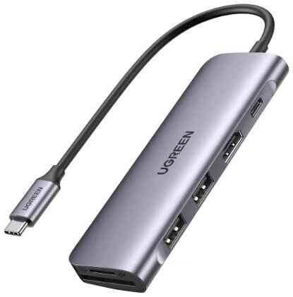 USB-концентратор UGreen CM195, разъемов: 6, 15 см, серый 19848373780328