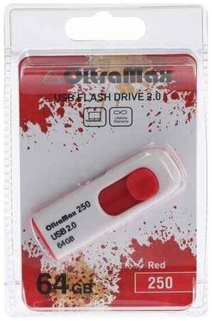 Флешка OltraMax 250, 64 Гб, USB2.0, чт до 15 Мб/с, зап до 8 Мб/с, красная 19848375559872