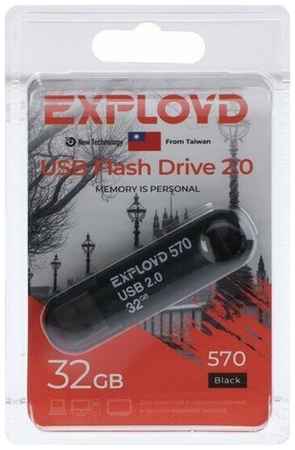 EXPLOYD Флешка 570, 32 Гб, USB2.0, чт до 15 Мб/с, зап до 8 Мб/с, чёрная