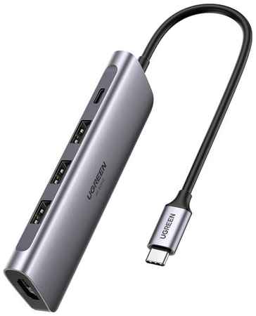 USB-концентратор UGreen CM136, разъемов: 3, 0.15 см, серый космос 19848379517902