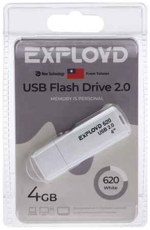 Флешка Exployd 620, 4 Гб, USB2.0, чт до 15 Мб/с, зап до 8 Мб/с, белая 19848379609539