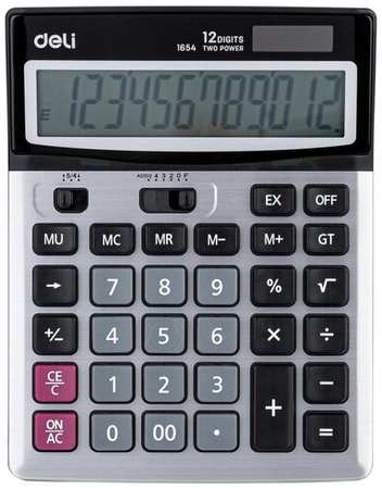 Калькулятор настоль. полнораз. Deli E1654,12р, дв. пит, 186x147мм, металл, сереб 19848381814584