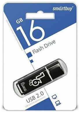 Флеш-диск 16 GB, комплект 5 шт, SMARTBUY Glossy, USB 2.0, черный, SB16GBGS-K 19848384340027
