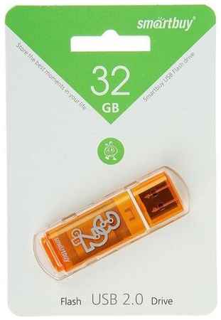 Флешка Smartbuy Glossy series Orange, 32 Гб, USB2.0, чт до 25 Мб/с, зап до 15 Мб/с, оранжевая 19848384349017