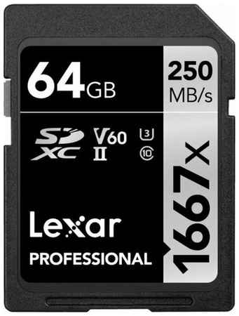 Карта памяти Lexar SDXC 64 ГБ Class 10, V60, UHS-II U3, R/W 120/250 МБ/с, черный 19848390334992