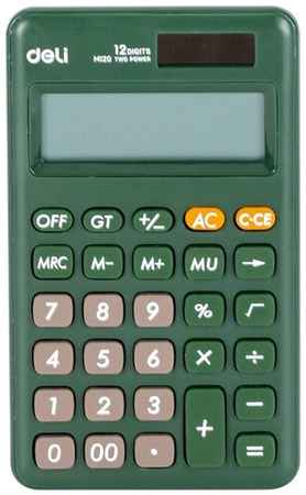 Калькулятор настольный Deli компактный, 12 разрядов, двойное питание, 118x70 мм, зеленый (E1705) 19848391679471