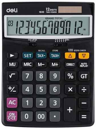 Калькулятор настольный Deli полноразмерный, 12 разрядов, двойное питание, 188x140 мм, черный (E1705) 19848391679472