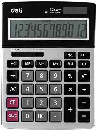 Калькулятор настольный Deli 12 разрядов, двойное питание, 185x135 мм, металл, серебряный (E1705)