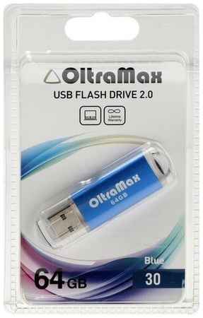 Флешка OltraMax 64, 64 Гб, USB2.0, чт до 15 Мб/с, зап до 8 Мб/с, синяя