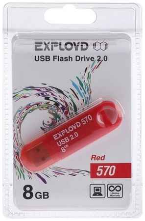 Флешка Exployd 570, 8 Гб, USB2.0, чт до 15 Мб/с, зап до 8 Мб/с, красная 19848395118650