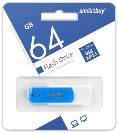 Флешка SmartBuy Diamond USB 3.0 64 ГБ, 1 шт., голубой 19848406541347