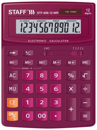 Калькулятор бухгалтерский STAFF STF-888-12, бордовый, 2 шт 19848412227846